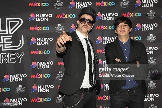 Ulises Lozano and Gilberto Cerezo of Kinky attend the MTV World Stage Monterrey Mexico 2013 photocall and press conference at W Hotel Mexico City on...