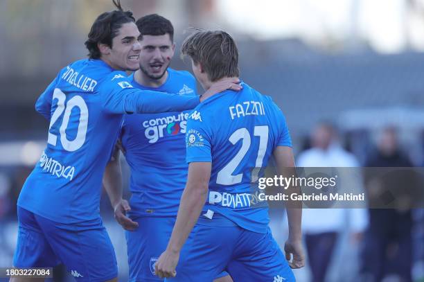 Jacopo Fazzini of Empoli FC celebrates after scoring a goal during the Serie A TIM match between Empoli FC and US Sassuolo at Stadio Carlo Castellani...