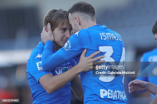 Jacopo Fazzini of Empoli FC celebrates after scoring a goal during the Serie A TIM match between Empoli FC and US Sassuolo at Stadio Carlo Castellani...