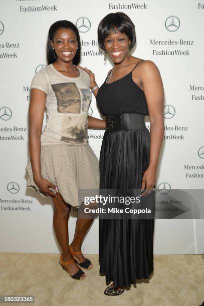 Professional basketball player DeLisha Milton-Jones and Taj McWilliams-Franklin attend the Mercedes-Benz Star Lounge during Mercedes-Benz Fashion...