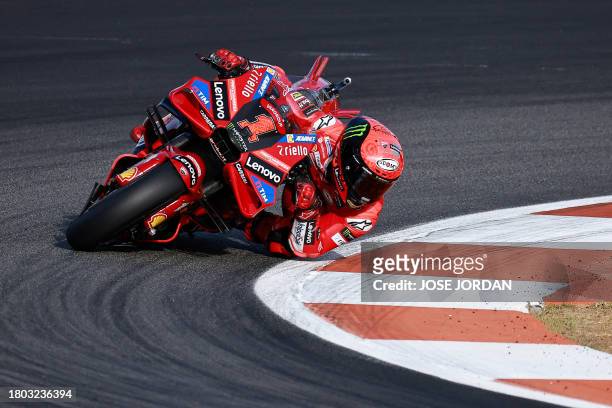 Ducati Italian rider Francesco Bagnaia competes in the MotoGP Valencia Grand Prix at the Ricardo Tormo racetrack in Cheste, on November 26, 2023.