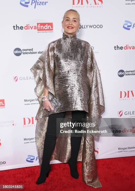 Sharon Stone attends DIVAS Simply Singing! Raising health awareness in honor of World AIDS Day at Wilshire Ebell Theatre on November 19, 2023 in Los...