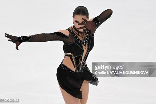 Russia's figure skater Kamila Valieva competes in the women's free skating event during the Russian Grand Prix of Figure Skating at the Megasport...