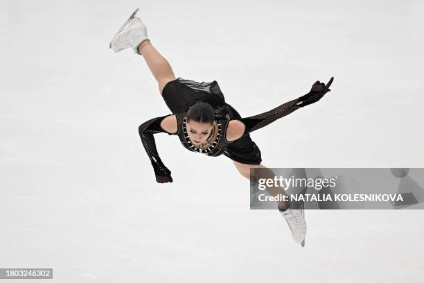 Russia's figure skater Kamila Valieva competes in the women's free skating event during the Russian Grand Prix of Figure Skating at the Megasport...