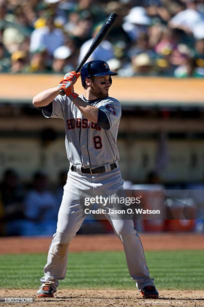 Trevor Crowe of the Houston Astros at bat against the Oakland Athletics during the eighth inning at O.co Coliseum on September 8, 2013 in Oakland,...