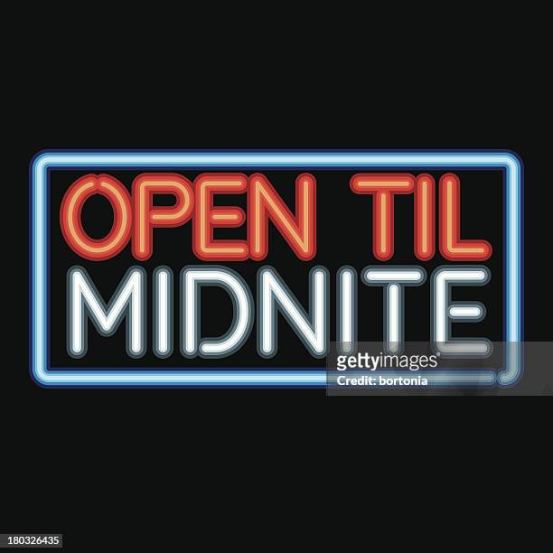 neon sign open late icon - midnight stock illustrations