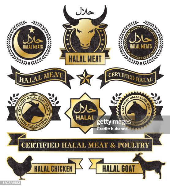 symbole und banner aus zertifizierter auch halal-fleisch. - great seal stock-grafiken, -clipart, -cartoons und -symbole