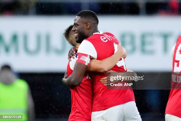 Bruno Martins Indi of AZ Alkmaar celebrates the 3-0 during the Dutch Eredivisie match between AZ Alkmaar and FC Volendam at the AFAS stadium on...