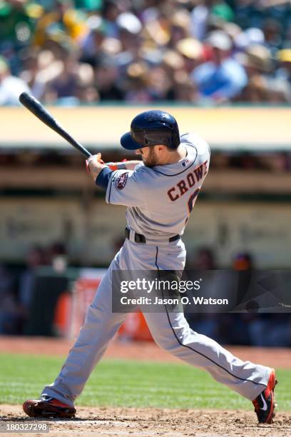 Trevor Crowe of the Houston Astros at bat against the Oakland Athletics during the third inning at O.co Coliseum on September 8, 2013 in Oakland,...