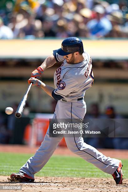 Trevor Crowe of the Houston Astros at bat against the Oakland Athletics during the third inning at O.co Coliseum on September 8, 2013 in Oakland,...