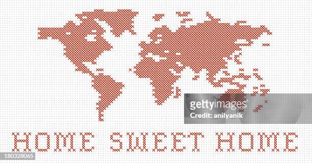 cross-stitch world - home sweet home stock illustrations