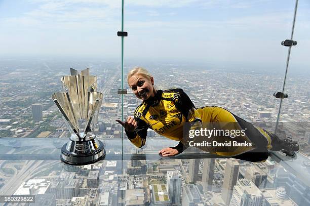 Miss Sprint Cup Brooke Werner poses at the Willis Tower Sky Deck on September 11, 2013 in Chicago, Illinois.