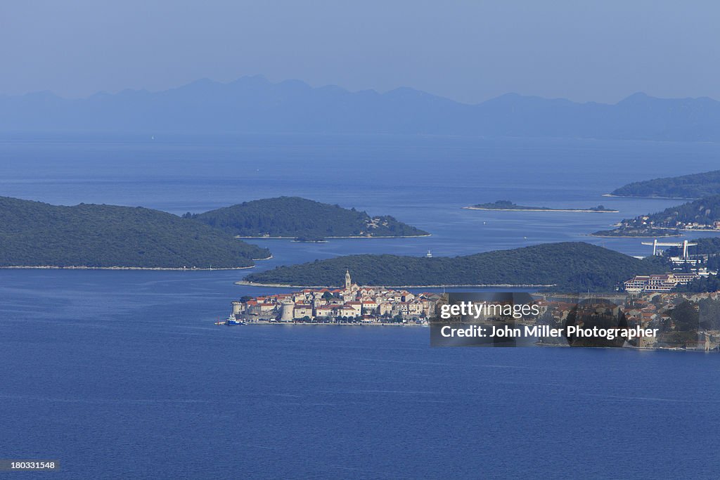 Distant and high view of Korcula