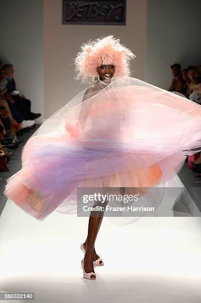 Model walks the runway at the Betsey Johnson fashion show during Mercedes-Benz Fashion Week Spring 2014 at The Studio at Lincoln Center on September...