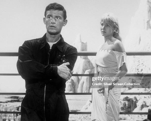 English actor Roddy McDowall , as Sam Conrad, and American actress Susan Oliver as Teenya, in 'People Are Alike All Over', an episode in the TV...