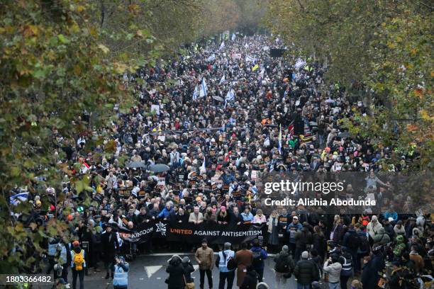 Protestors march against anti-Semitism on November 26, 2023 in London, England. The ongoing war between Israel and Hamas has sparked a wave of...