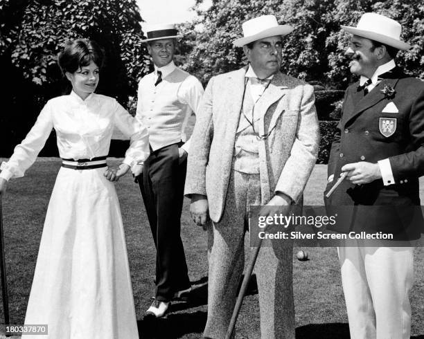 Sarah Miles as Patricia Rawnsley, James Fox as Richard Mays, Robert Morley as Lord Rawnsley, and Terry-Thomas as Sir Percy Ware-Armitage in 'Those...