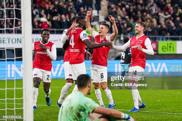 Bruno Martins Indi of AZ, players of AZ celebrate the third goal during the Dutch Eredivisie match between AZ and FC Volendam at AFAS Stadion on...