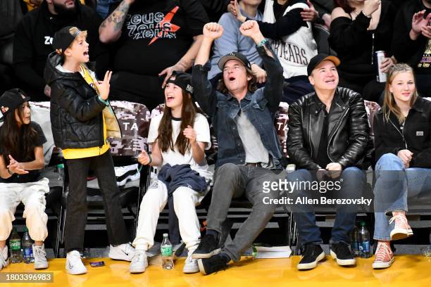 Jason Bateman and his daughter Francesca Nora Bateman attend a basketball game between the Los Angeles Lakers and the Houston Rockets at Crypto.com...