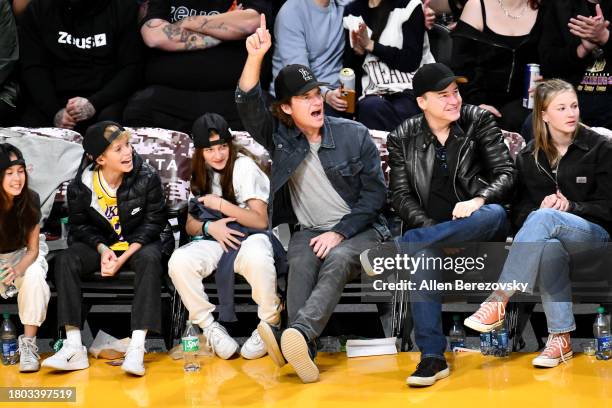 Jason Bateman and his daughter Francesca Nora Bateman attend a basketball game between the Los Angeles Lakers and the Houston Rockets at Crypto.com...