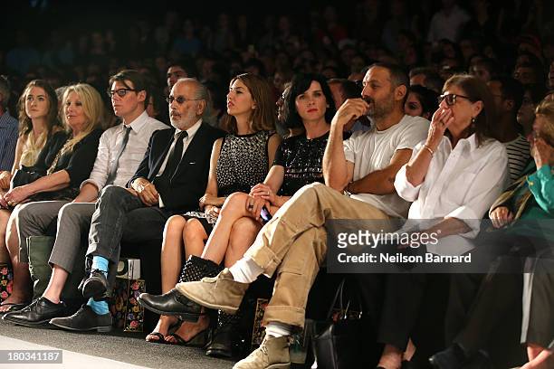 Director Sofia Coppola and actress Michele Hicks sit front row at the Anna Sui fashion show during Mercedes-Benz Fashion Week Spring 2014 at The...