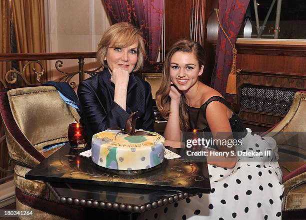 Designer Sherri Hill and Sadie Robertson attend an Evening By Sherri Hill fashion show after party during Mercedes-Benz Fashion Week Spring 2014 at...