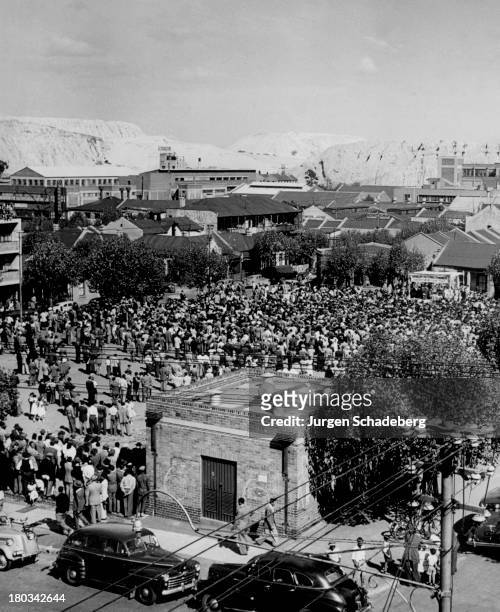 Demonstration in Red Square in the Johannesburg suburb of Fordsburg, South Africa, 6th April 1952. The demonstration, in support of the principles of...