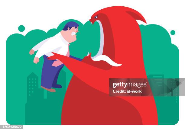 angry devil catching businessman - great catch stock illustrations