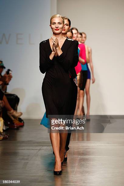 Models walk the runway at the Claire Farwell London show during Nolcha Fashion Week New York Spring/Summer 2014 presented by RUSK at Pier 59 Studios...