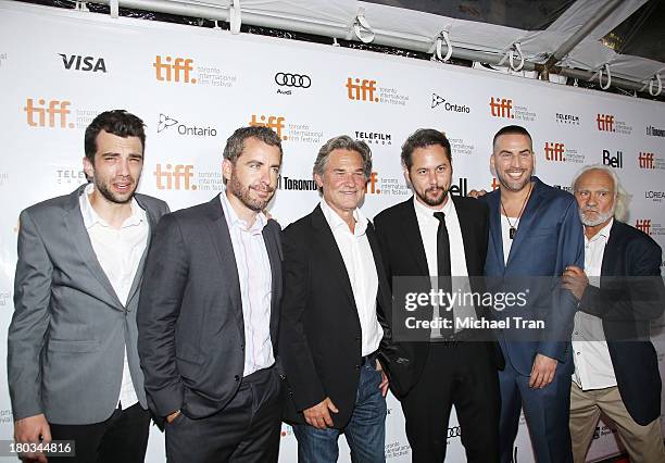 Jay Baruchel, Jason Jones, Kurt Russell, Jonathan Sobol, Dax Ravina and Kenneth Welsh arrive at "The Art Of The Steal" premiere during the 2013...