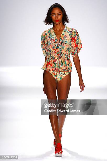 Model walks the runway at the Nanette Lepore show during Spring 2014 Mercedes-Benz Fashion Week at The Stage at Lincoln Center on September 11, 2013...
