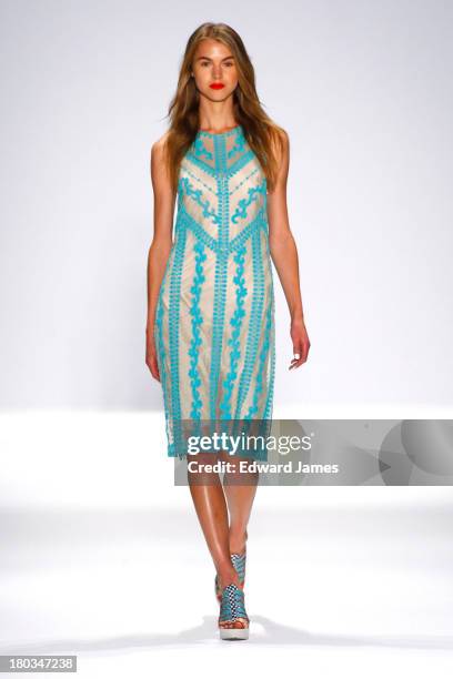 Model walks the runway at the Nanette Lepore show during Spring 2014 Mercedes-Benz Fashion Week at The Stage at Lincoln Center on September 11, 2013...