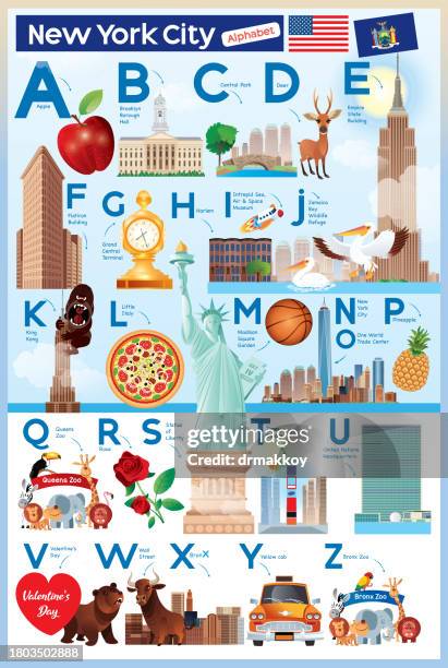 ilustrações, clipart, desenhos animados e ícones de new york city alphabet para crianças - statue of liberty cartoon