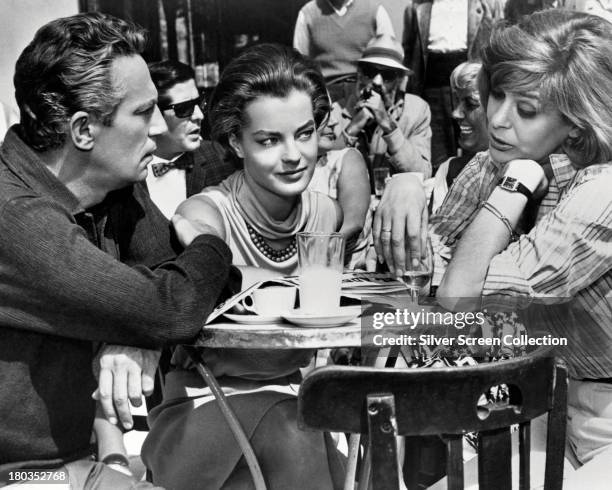 Peter Finch as Paul, Romy Schneider , as Clair, and Melina Mercouri as Maria, in '10:30 P.M. Summer', directed by Jules Dassin, 1966.