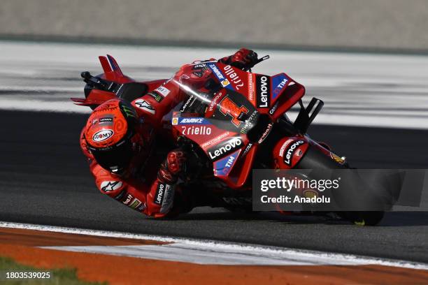 Francesco Bagnaia of Ducati Lenovo Team competes during the Race of the MotoGP Gran Premio Motul de la Comunitat Valenciana at Ricardo Tormo Circuit...