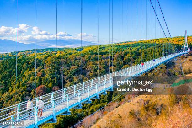 scenic view of fuji mountain at mishima skywalk in autumn, mishima, japan - paso elevado fotografías e imágenes de stock