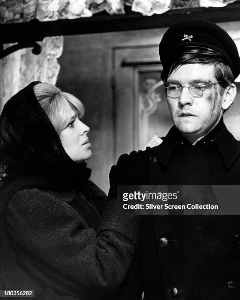 English actors Julie Christie, as Lara Antipova, and Tom Courtenay as Pasha Antipov, in 'Doctor Zhivago', directed by David Lean, 1965.