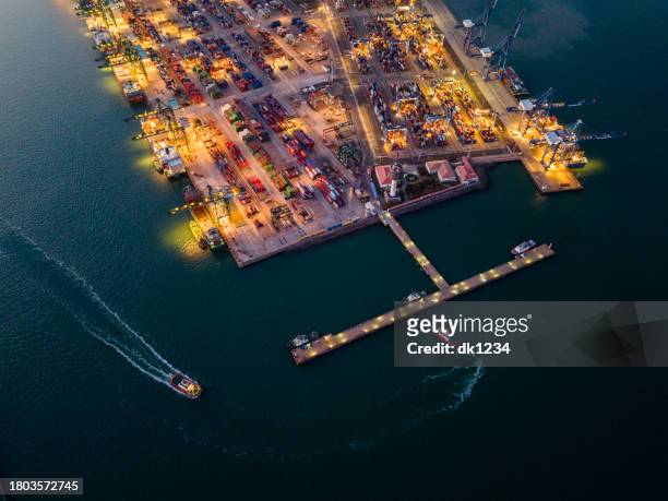 night view of tianjin port - tianjin stock pictures, royalty-free photos & images