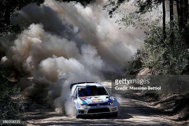 Andreas Mikkelsen of Norway and Paul Nagle of Ireland compete in their Volkswagen Motorsport II Polo R WRC during the Shakedown of the WRC Australia...