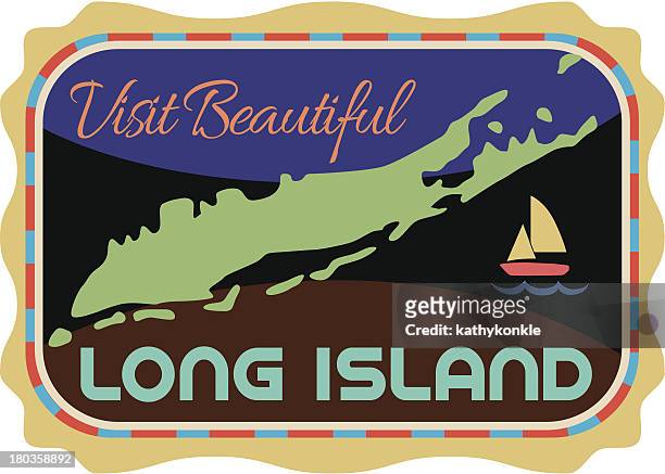 stockillustraties, clipart, cartoons en iconen met 'visit long island' travel sticker - long island