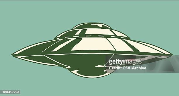 spaceship illustration on teal background - flying saucer stock illustrations
