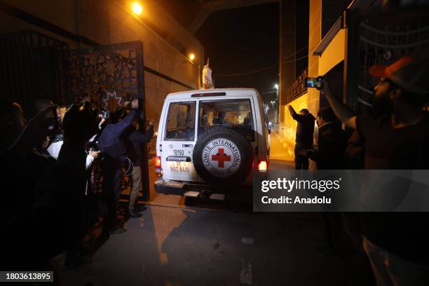 Israelis and 3 foreign hostages released by Hamas' military wing Izz ad-Din al-Qassam Brigades as part of the prisoner swap agreement between Israel...