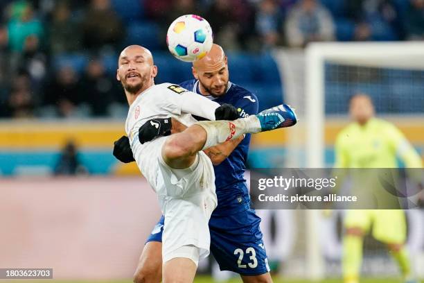 November 2023, Baden-Württemberg, Sinsheim: Soccer: Bundesliga, TSG 1899 Hoffenheim - FSV Mainz 05, Matchday 12, PreZero Arena. Ludovic Ajorque of...