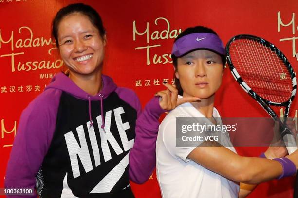 Photo shows the wax figure of Chinese professional tennis player Li Na during the unveiling ceremony at Madame Tussauds on September 12, 2013 in...