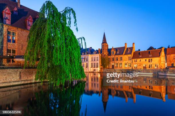 brugge canals at night - bruges buildings stock pictures, royalty-free photos & images