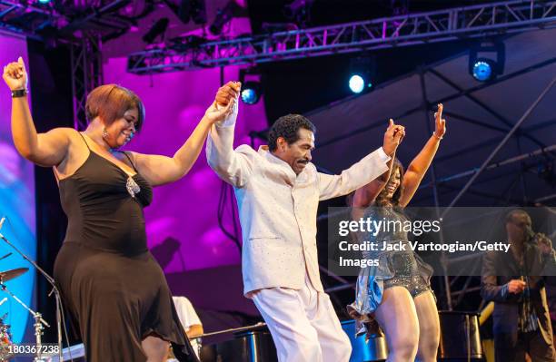 Louisiana-born Blues and R&B musician Bobby Rush performs with backup singers and dancers Loretta Wilson and Shakula Powell at the 30th Annual Roots...