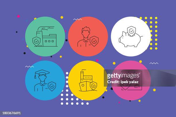 insurance  ,thin line icons in vector style. ready template for icons, infographics, mobile and web etc. - ship on fire stock illustrations