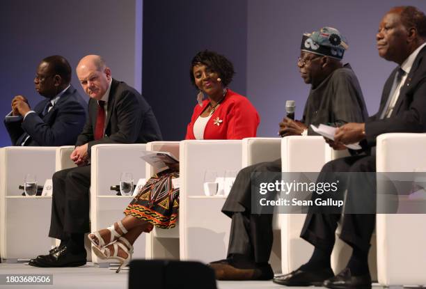 German Chancellor Olaf Scholz , Macky Sall , President of Senegal, Bola Ahmed Adekunle Tinubu , President of Nigeria, and Alassane Ouattara ,...