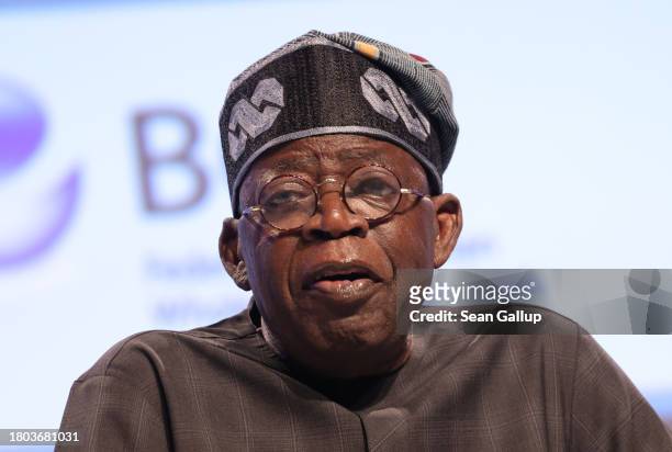 Bola Ahmed Adekunle Tinubu, President of Nigeria, speaks at a panel at the G20 Investment Summit at the G20 Compact With Africa conference on...