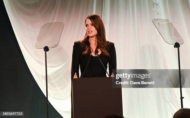 Hayley Atwell speaks at The 67th Evening Standard Theatre Awards at Claridge's Hotel on November 19, 2023 in London, England.